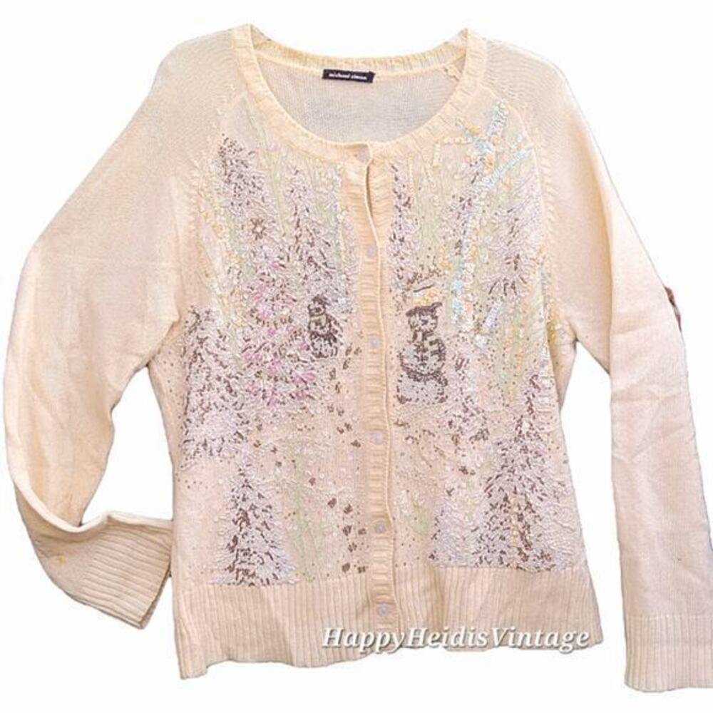 Vintage 80s Michael Simon Knit Beaded Glam Coquette Cardigan Sweater Jacket‎